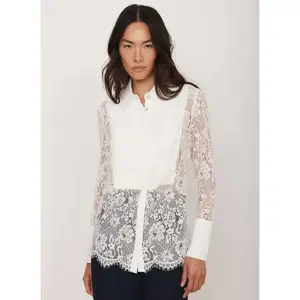 Mint Velvet White Lace Pintuck Shirt